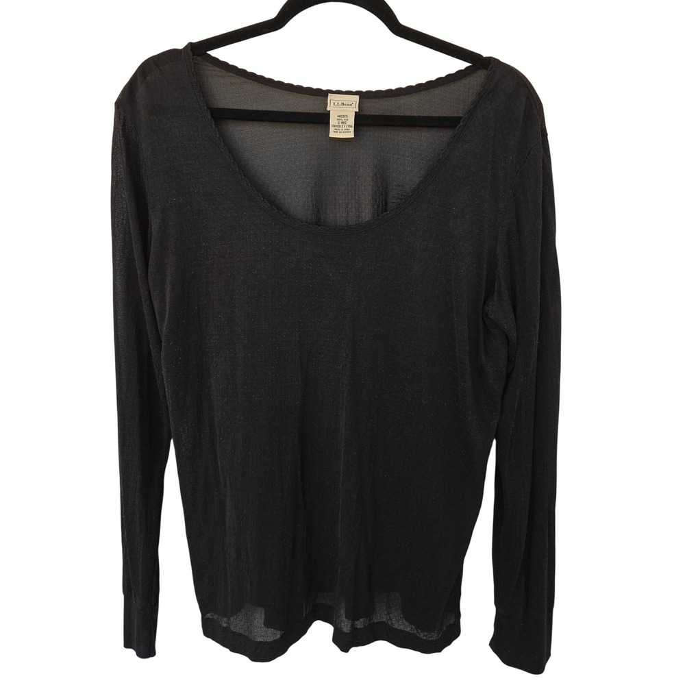 Vintage LL Bean 100% Silk Sheer Pointelle Long Sleeve Top Quiet Luxury Old Money